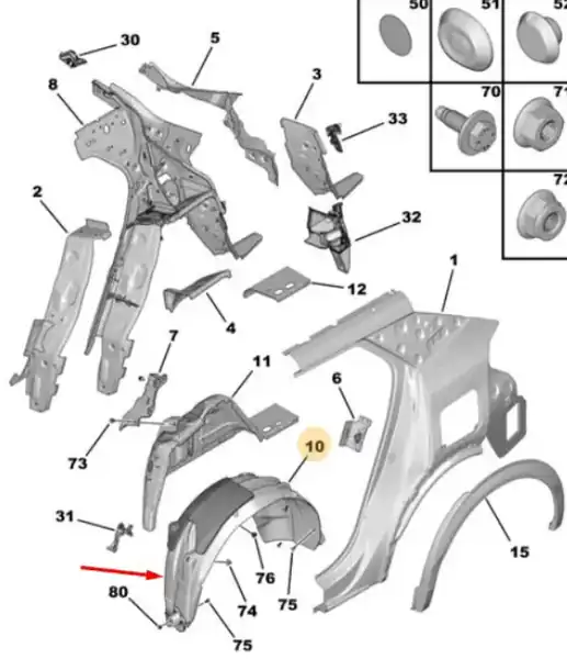 Psa 9832023580 Peugeot 2008 2020 2023 Sol Arka Çamurluk Davlumbazı