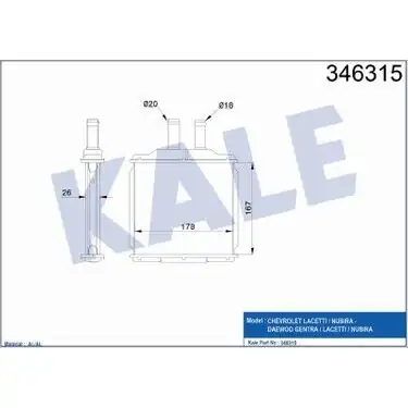 KALE 346315 | Kalorifer Radyatörü Chevrolet Lacetti Nubira 05 2 0d 1 4 1 6 1 8