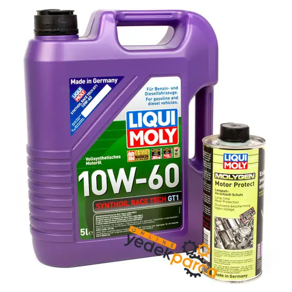 LIQUI MOLY 10W-60 Motor Yağı Synthoil Race Tech GT1 5 Litre (8909) + Molygen Motor Protect 500 ml ( 1015 ) Performance Kiti