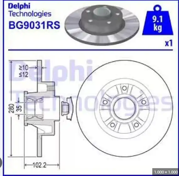 DELPHI BG9031RS | Arka Fren Aynası Renault Traffic II 01 06 Opel Vivaro 01 06 280x12x5delik
