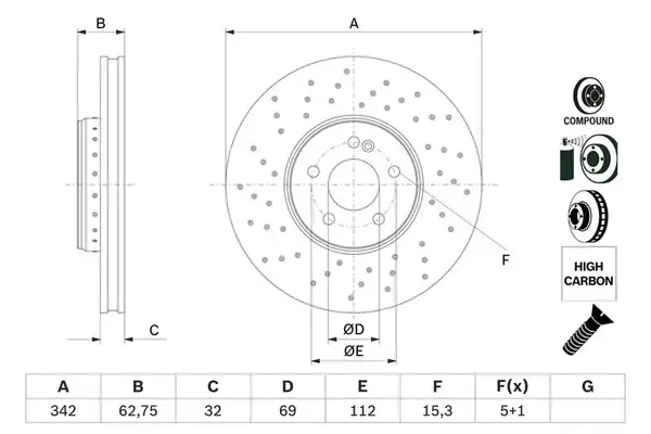 BOSCH 0986479G40 | Fren Diski Ön W205 14-S205 14-C205 15-A205 16-W213 16-S213 16-C238 16- | 2 Adet